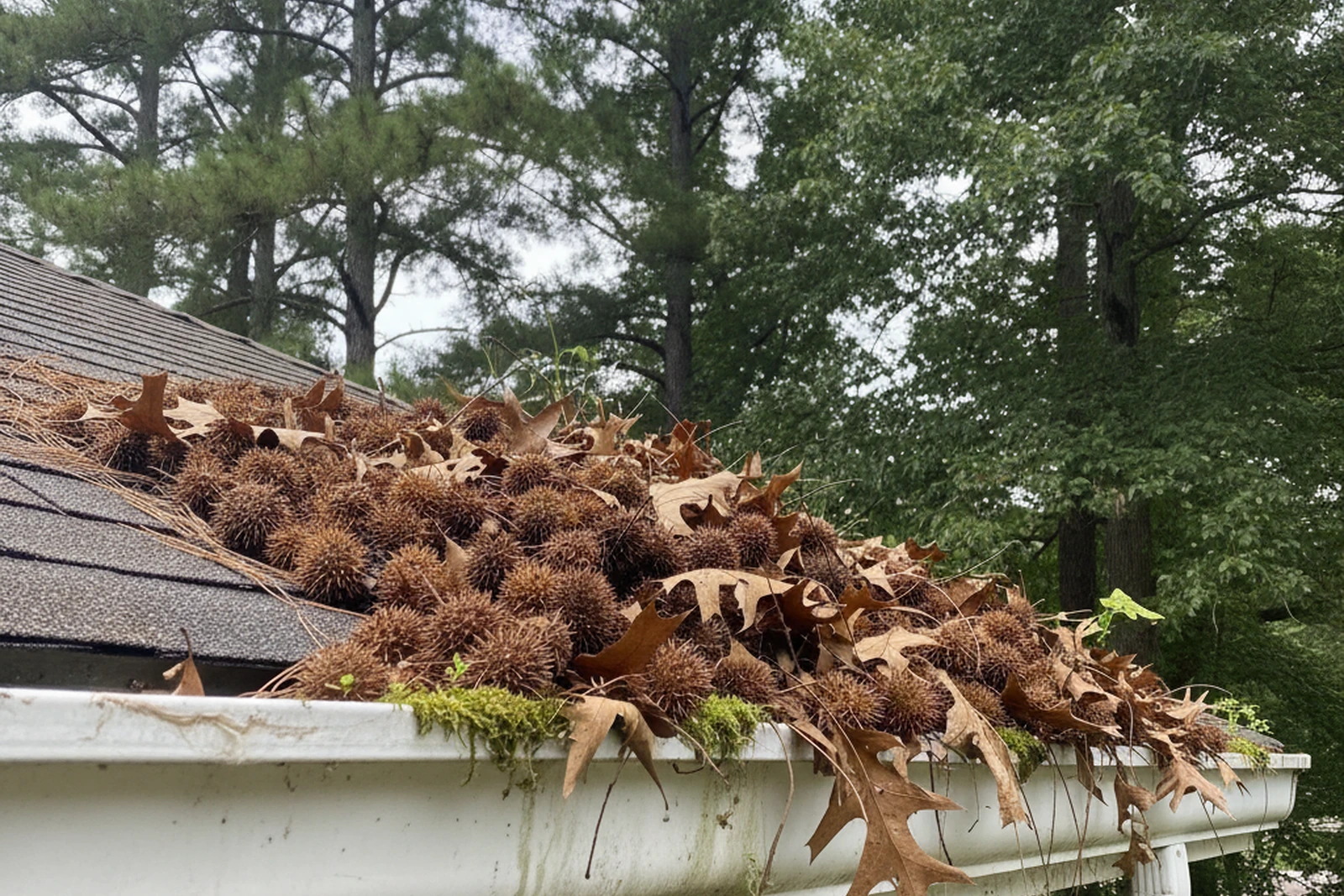 Gutter cleaning Pine Bluff Arkansas sweetgum pods oak leaves Jefferson County residential James