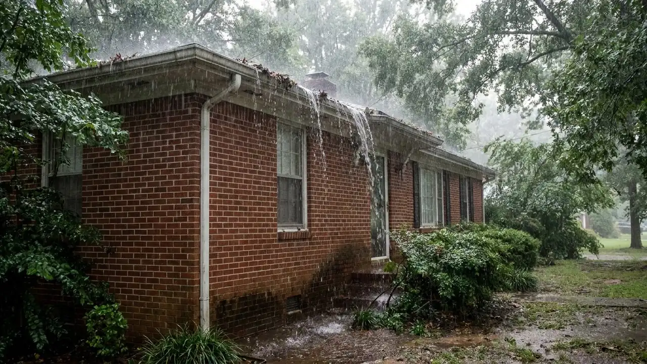 Downspout flushing gutter cleaning Pine Bluff Arkansas Jefferson County sweetgum pod clog cleared James